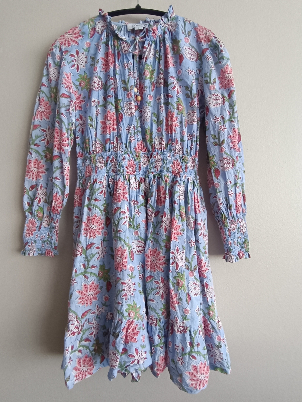 Maxime Zeaberg Floral Block Print Smocked Boho Mini Dress Size S / 2